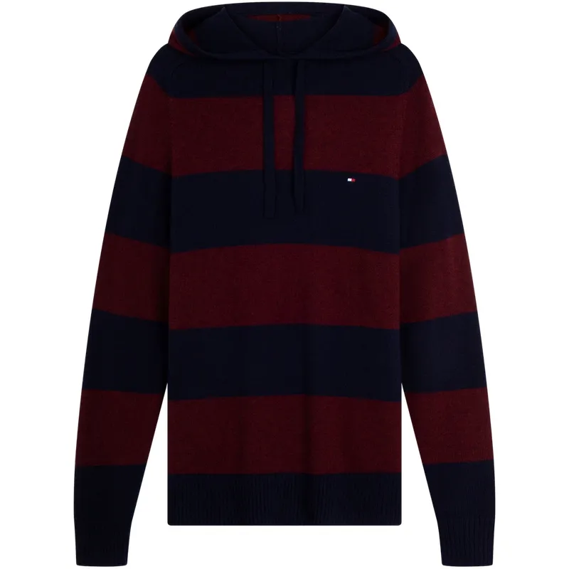 Tommy Hilfiger Sweaters Men's Red Blue Stripes 0A9 Hooded Thin Straight Fit