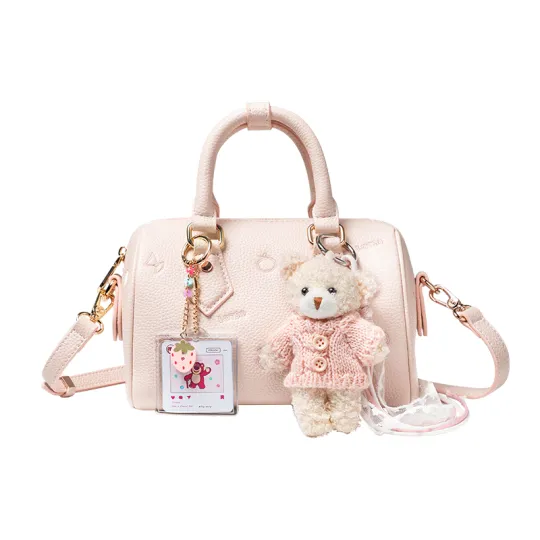 Серия Disney Strawberry Bear Милая, милая и красивая студентка Универсальная сумка для покупок, свиданий и поездок на работу Бостонская сумка Сумка из синтетической кожи Сумка через плечо Сумка через плечо Обычная женская розовая