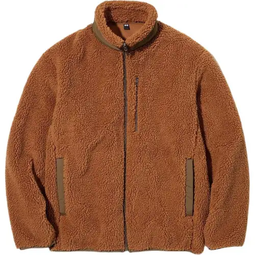 UNIQLO Velvet Jackets Unisex Camel Stand Collar Moderate
