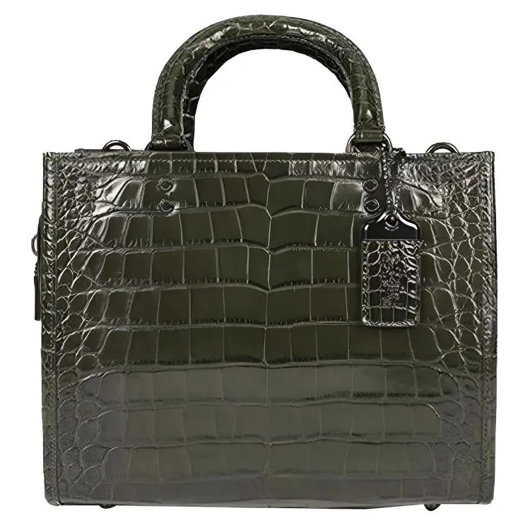 COACH Rogue Crocodile Leather Shoulder Bag, Crossbody Bag, Handbag Medium Women's Dark Green