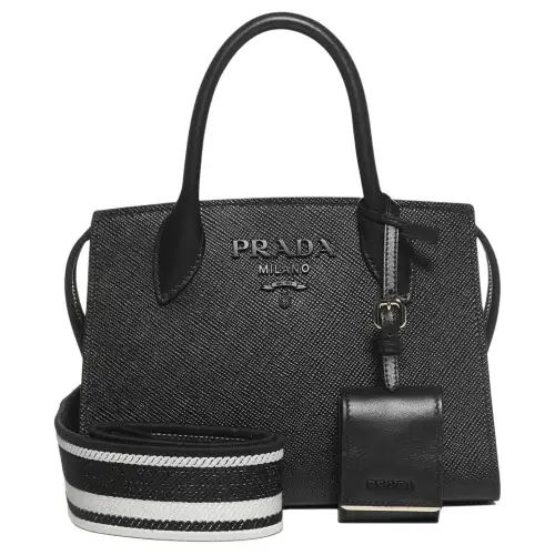 PRADA Leather Tote Bag, Shopping Bag, Handbag Unisex Black