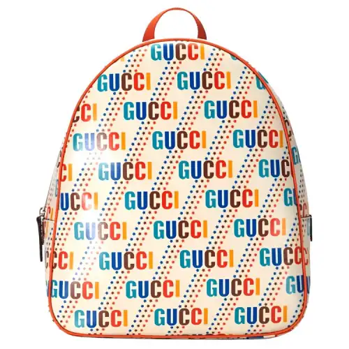 GUCCI Canvas With Leather Backpack Kids' Ecru/Orange