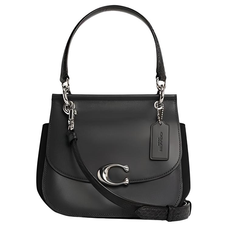COACH Coach Celia 20 silver hardware built-in multi-function pocket cow leather saddle bag shoulder crossbody handbag women's black