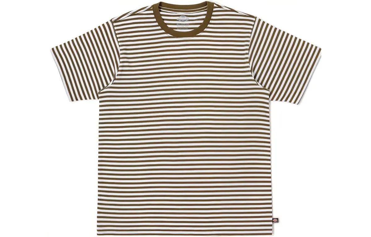 Dickies T Shirt Unisex White Dark Olive Green Stripes