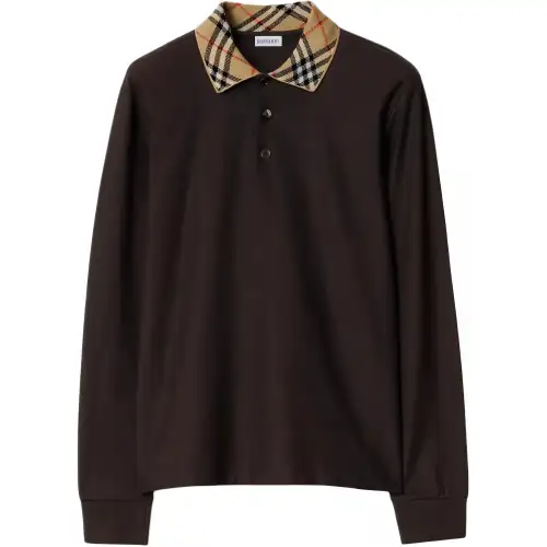 Burberry Check Collared Long Sleeved Polo Shirt