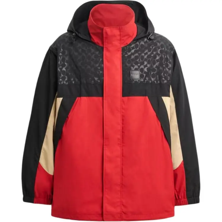 COACH Trench Coats Men's Black Red Hooded Moderate Straight Fit