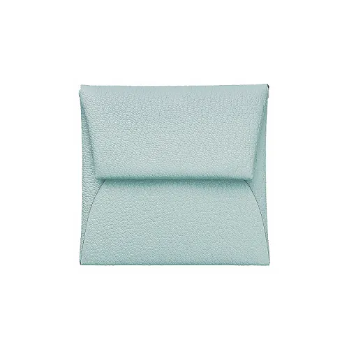 HERMES Bastia Cow Leather Wallet Women's Dusty Blue