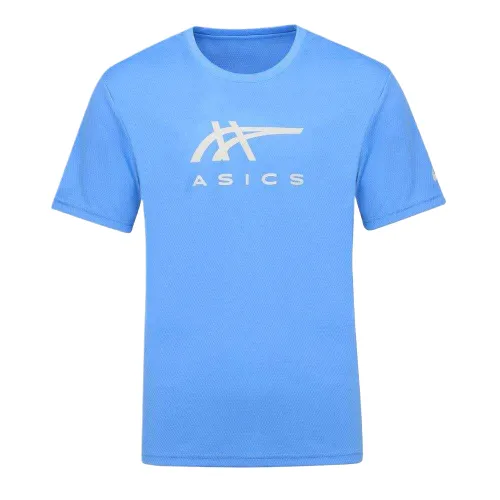 ASICS T Shirts Men's Blue Crew Neck Moderate