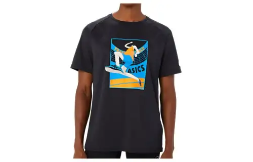 ASICS T Shirts Men's Black Crew Neck Moderate Straight Fit
