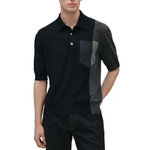 HERMES Polo Shirts Men's Marine Blue Polo Collar Moderate