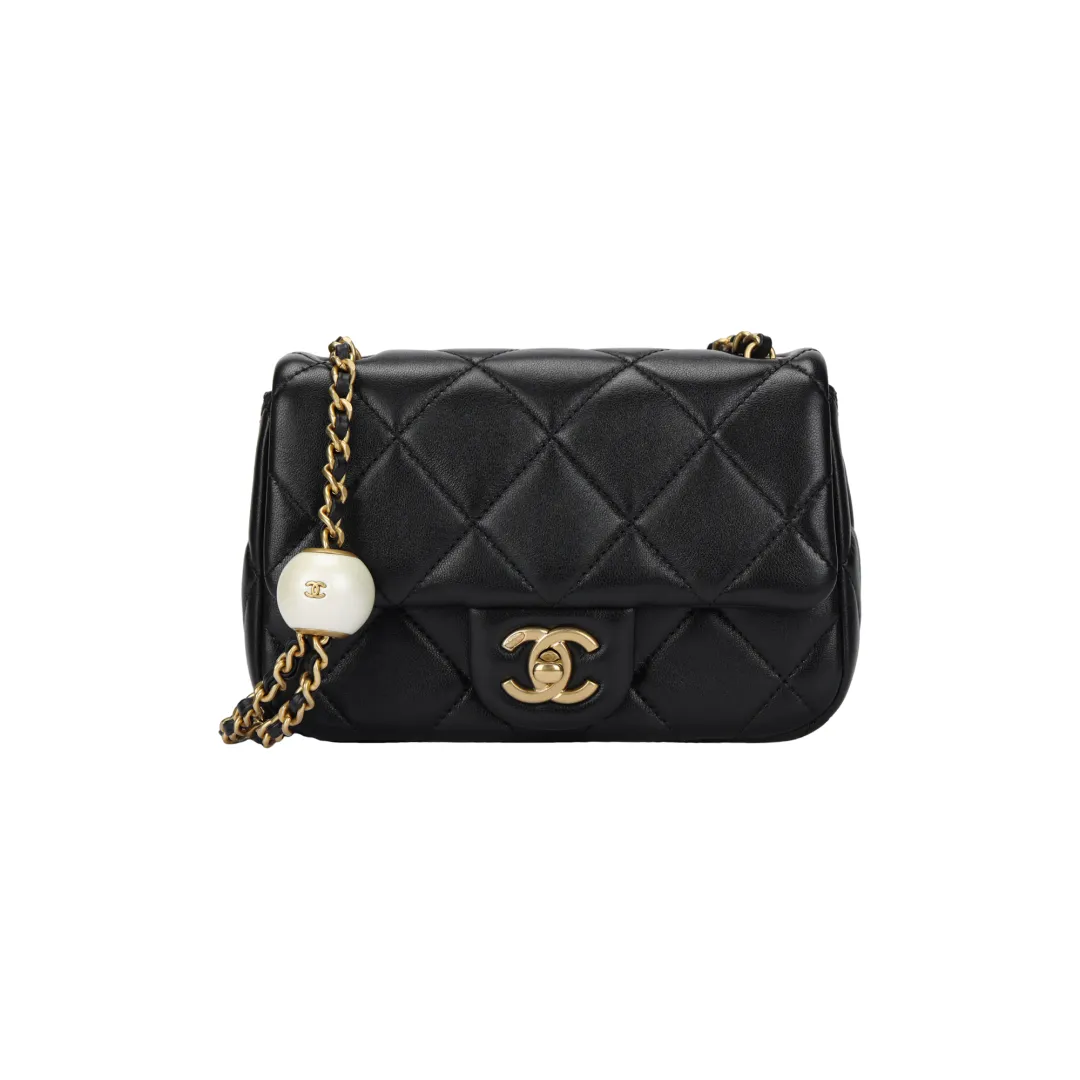 CHANEL Sheepskin Material Gold Metal Mini Square Flap Bag, Crossbody Bag, Shoulder Bag Mini Women's Black