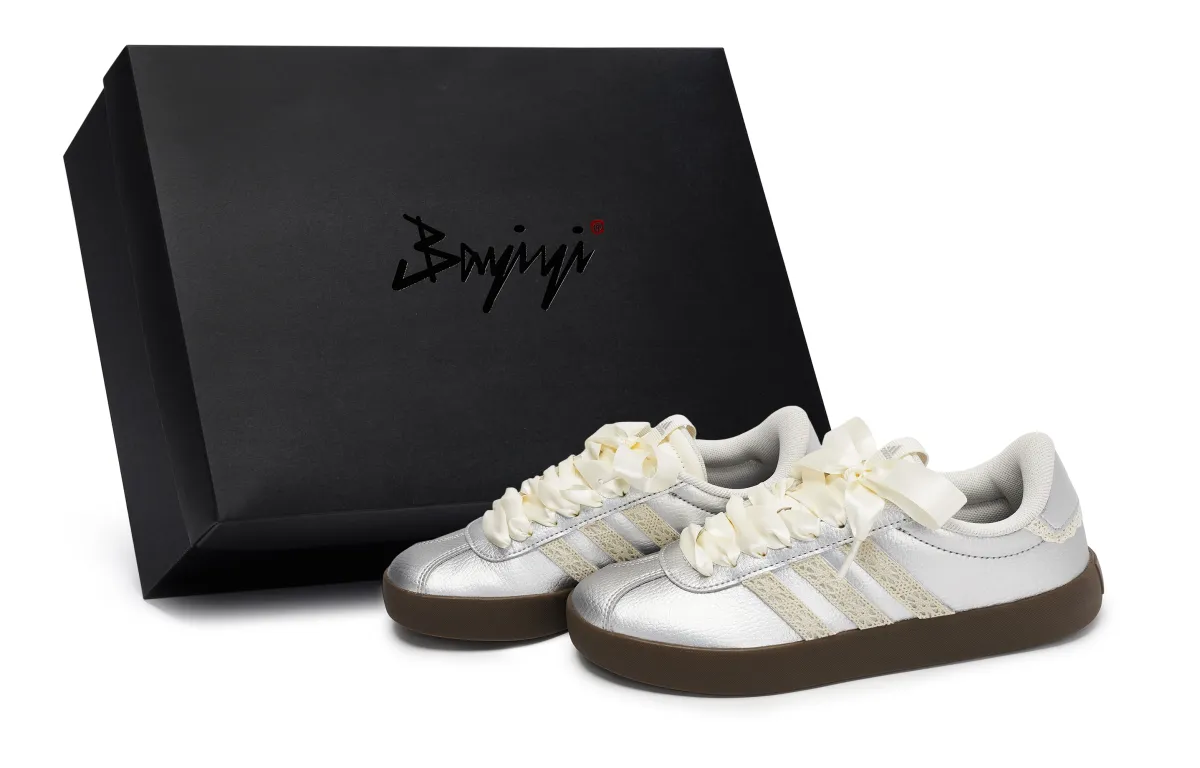 Adidas VL COURT 3.0 811 Manufacturing, Silver Silk Garden, Special Shoe Box Lightweight Low top German Army Trainers