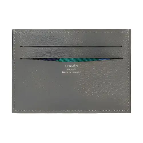 HERMES Citizen Twill Evercolor Leather Card Holder Women's Rain Cloud Gray