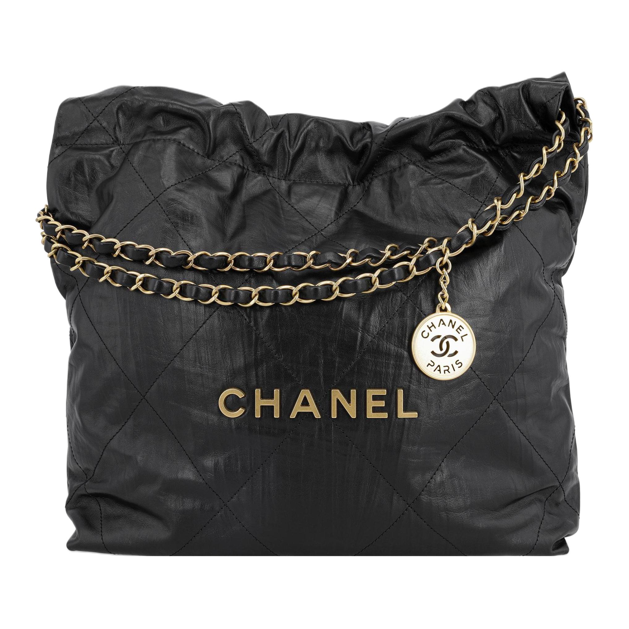 CHANEL 22Bag Wrinkled Cow Leather Bucket Bag, Handbag, Shoulder Bag Small Women's Black