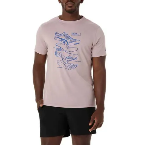 ASICS T Shirts Men's Pink Crew Neck Moderate Straight Fit