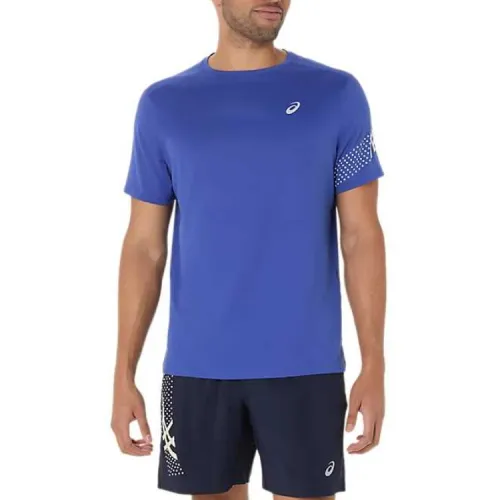 ASICS ICON SS T Shirts Men's Blue Crew Neck Moderate