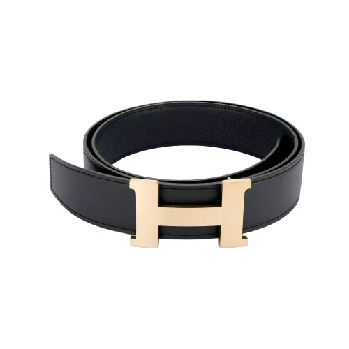 HERMES Cow Leather Belts Men's Black Width 3.8cm