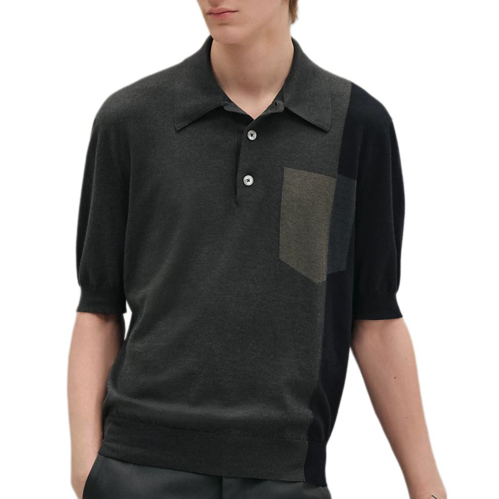 HERMES Polo Shirts Men's Gray Green Polo Collar Moderate Other