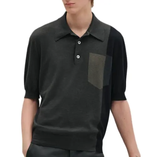 HERMES Polo Shirts Men's Gray Green Polo Collar Moderate Other