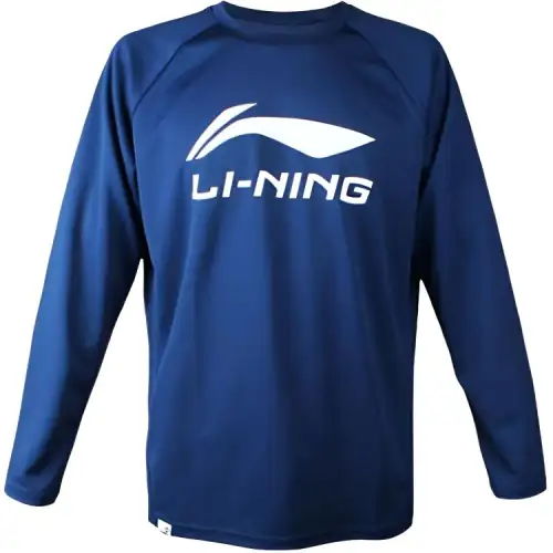 Li Ning Badminton Collection T Shirts Men's Blue Crew Neck Moderate Straight Fit