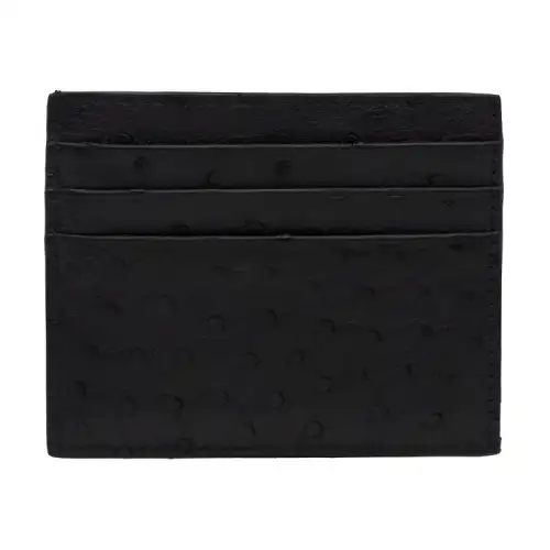 PRADA Ostrich Leather Card Holder Men's Black