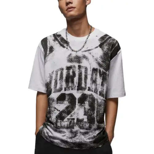 Jordan Brooklyn T Shirts Men's 051 Birch Heather/Black Crew Neck Moderate