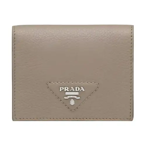 PRADA Leather Wallet Small Women's Light Khaki