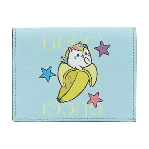 GUCCI Bananya Banana Meow, Collaboration Limited Edition Leather Wallet Women's Light Blue