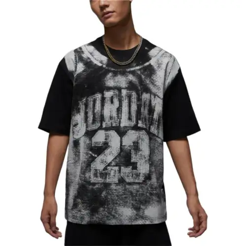 Jordan Brooklyn T Shirts Men's 010 Black/Sail White Crew Neck Moderate