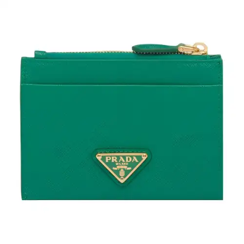 PRADA Saffiano Leather Card Holder Card Holder Women's Green