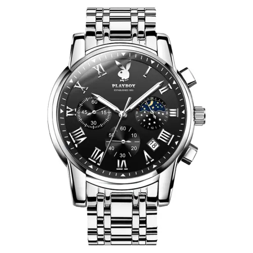 Playboy Quartz Movement Stainless Steel Watchband Men's Watches Black Dial