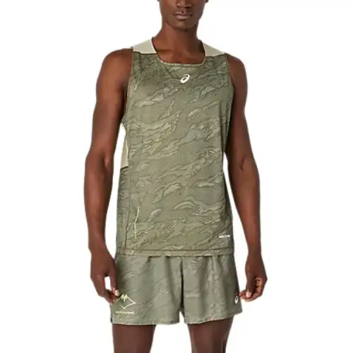 ASICS Tank Tops Men's Green Crew Neck Moderate Straight Fit