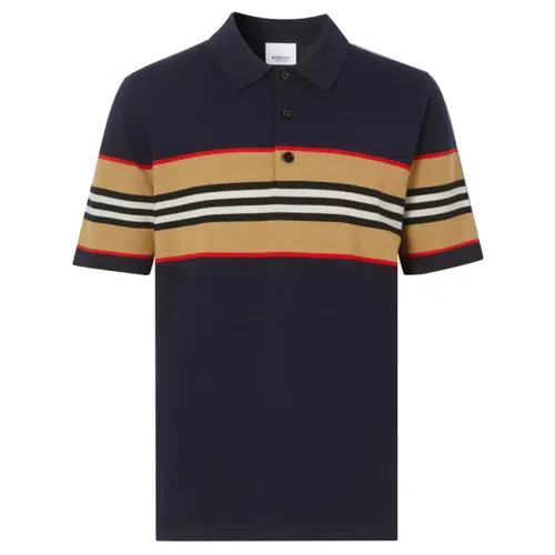Burberry Polo Shirts Men's Blue Crew Neck Moderate Straight Fit