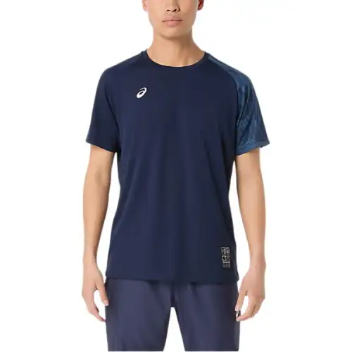 ASICS T Shirts Men's Marine Blue Crew Neck