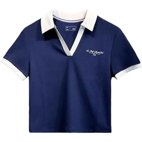 Li Ning T Shirts Women's Navy Blue Lapel Moderate Straight Fit
