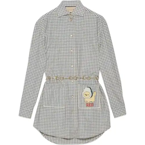 GUCCI Shirts Women's Gray Pointed Collar Moderate Other