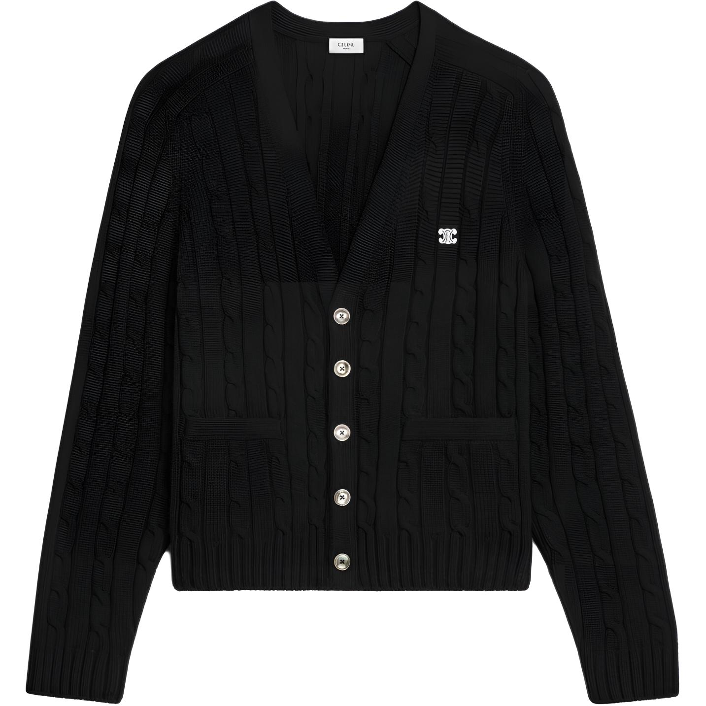 CELINE Cashmere Sweaters Men's Black V Neck Moderate