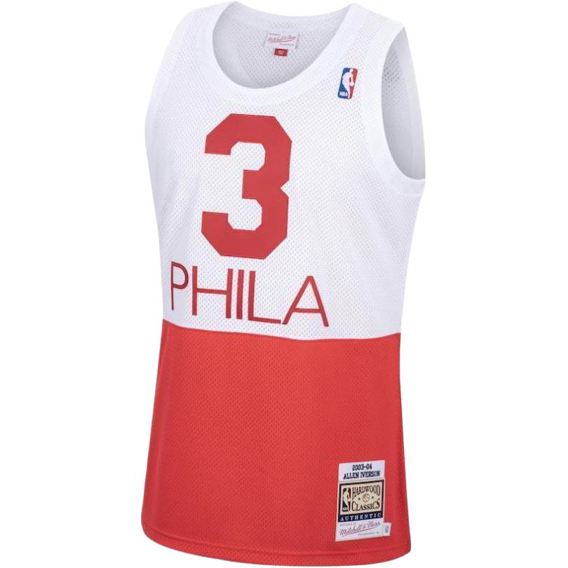 NBA X Mitchell & Ness joint model Philadelphia 76ers Allen Iverson round neck pullover letter and number printed basketball vest Allen Iverson men's red and white