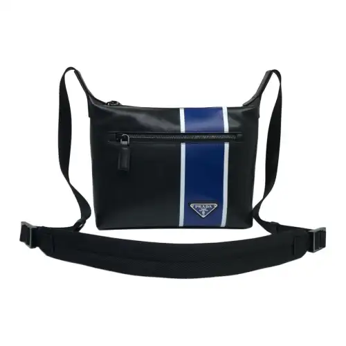 PRADA Calfskin Crossbody Bag, Shoulder Bag Unisex Black & Cornflower Blue