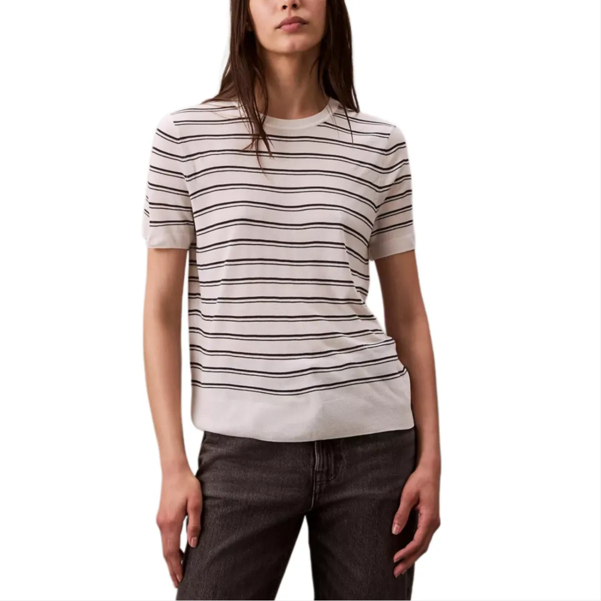 Calvin Klein Sweaters Women's White/Stripes Crew Neck Moderate Other