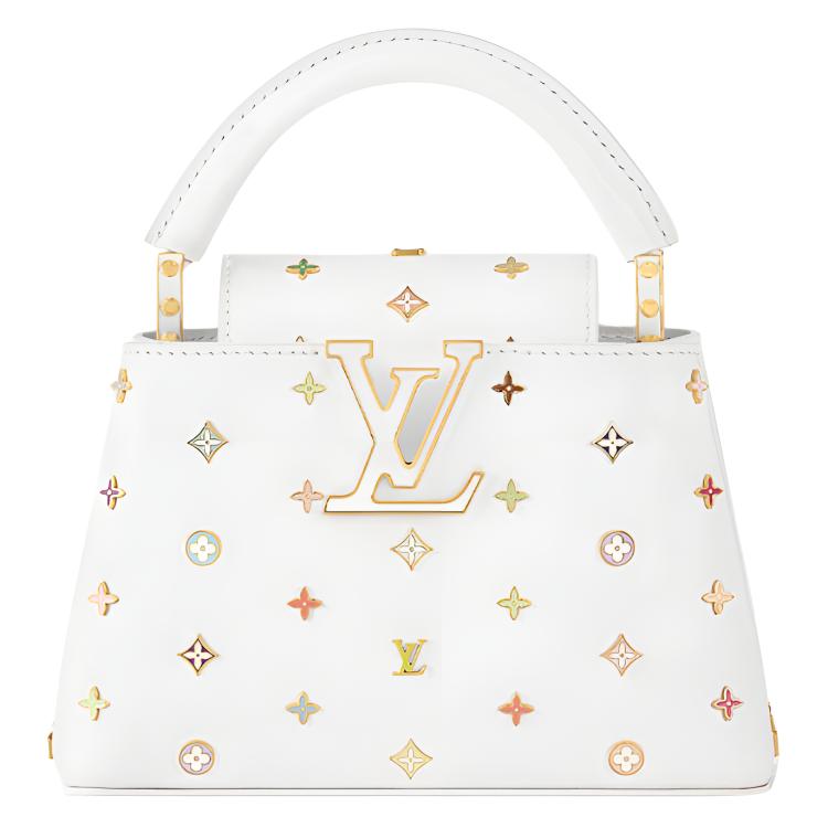 LOUIS VUITTON X Takashi Murakami joint model Capucines brand logo white three-color capucines cow leather handbag mini women's white