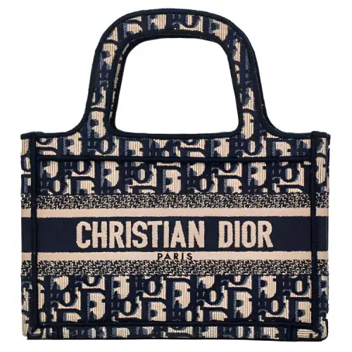 DIOR BookTote Coated Canvas Tote Bag, Shopping Bag, Handbag Mini Women's Denim Blue & Beige
