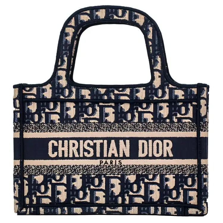 DIOR BookTote Coated Canvas Tote Bag, Shopping Bag, Handbag Mini Women's Denim Blue & Beige