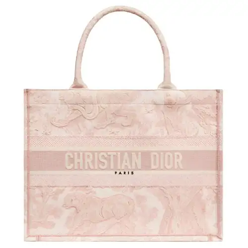 DIOR Medium DIOR Book Tote-Ecru And Pink Toile De Jouy Embroidery