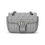 GUCCI GG Marmont Leather Crossbody Bag, Shoulder Bag Small Women's Gray