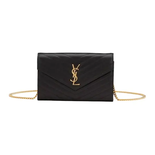 SAINT LAURENT YSL CASSANDRE женская сумка через плечо через плечо из стеганой кожи с тиснением и золотистым логотипом, черная