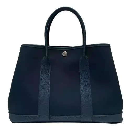 HERMES Garden Party Officier Canvas And Negonda Calfskin Handbag 30 Women's Dark Blue/Marine Blue