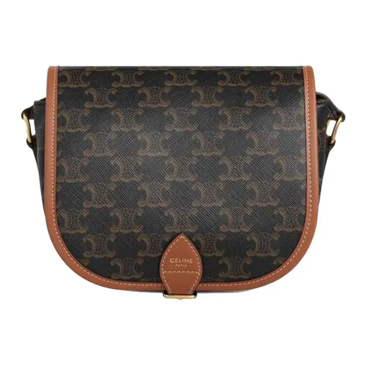 CELINE Folco Coated Artificial Leather With Cow Leather Saddle Bag, Shoulder Bag, Crossbody Bag Medium Women's Tawny