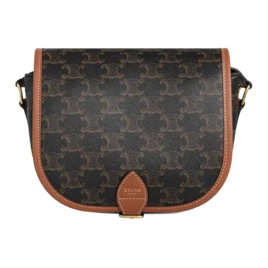 CELINE Folco Coated Artificial Leather With Cow Leather Saddle Bag, Shoulder Bag, Crossbody Bag Medium Women's Tawny