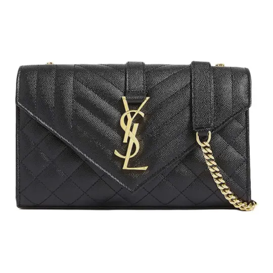SAINT LAURENT ENVELOPE Grained Calfskin Envelope Bag, Crossbody Bag, Shoulder Bag Small Women's Black